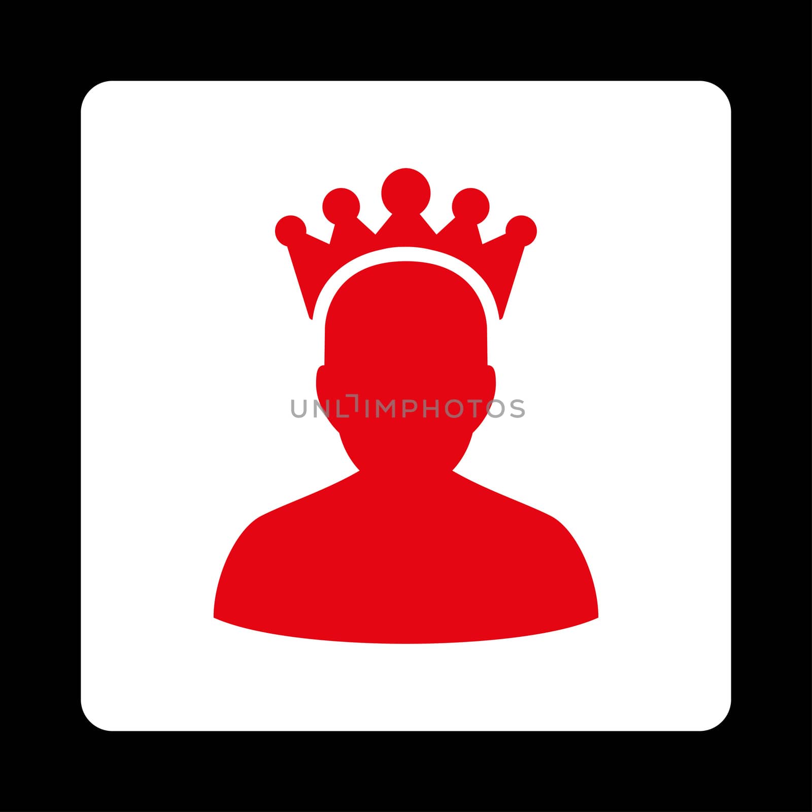 King icon from Award Buttons OverColor Set. Icon style is red and white colors, flat rounded square button, black background.