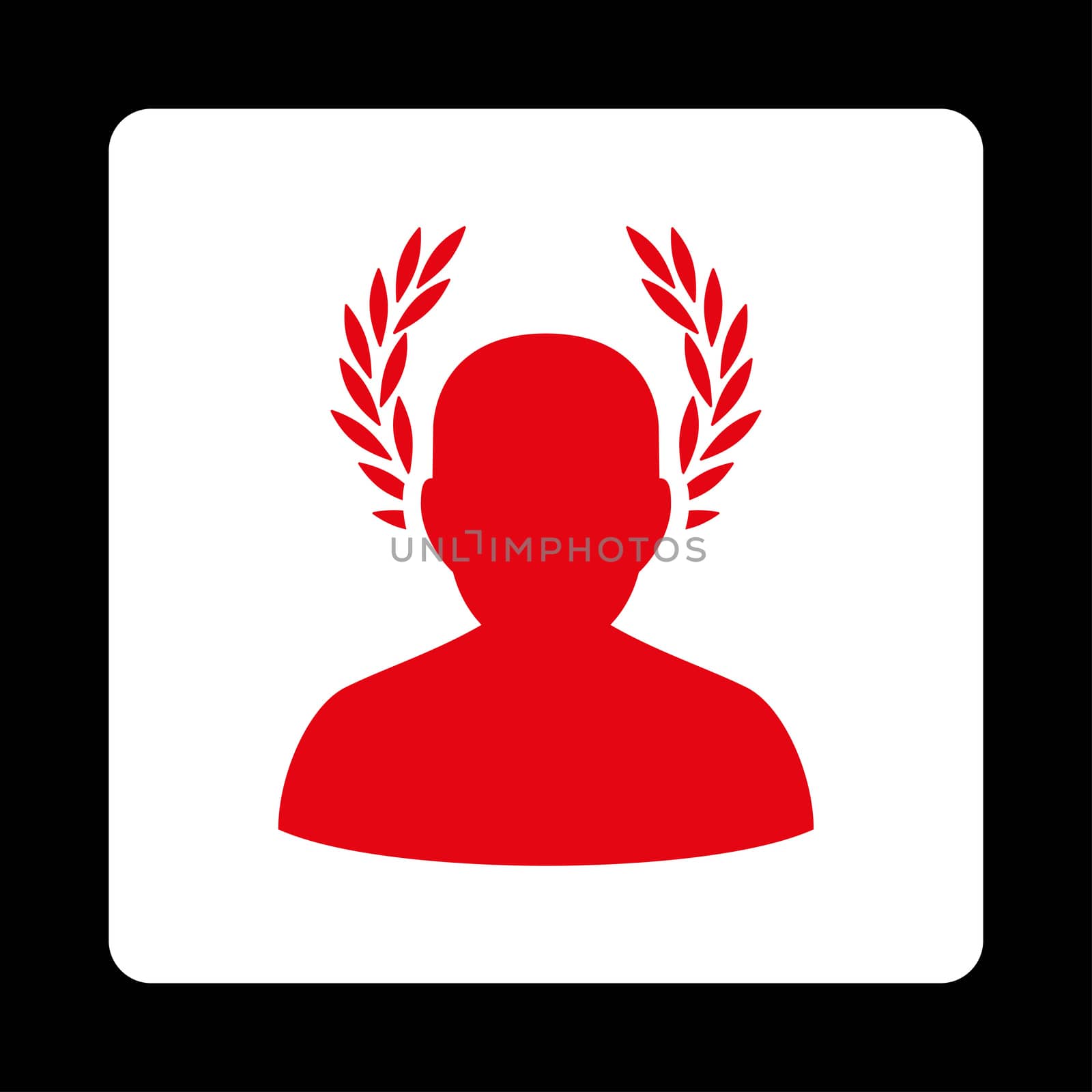 Caesar icon from Award Buttons OverColor Set. Icon style is red and white colors, flat rounded square button, black background.