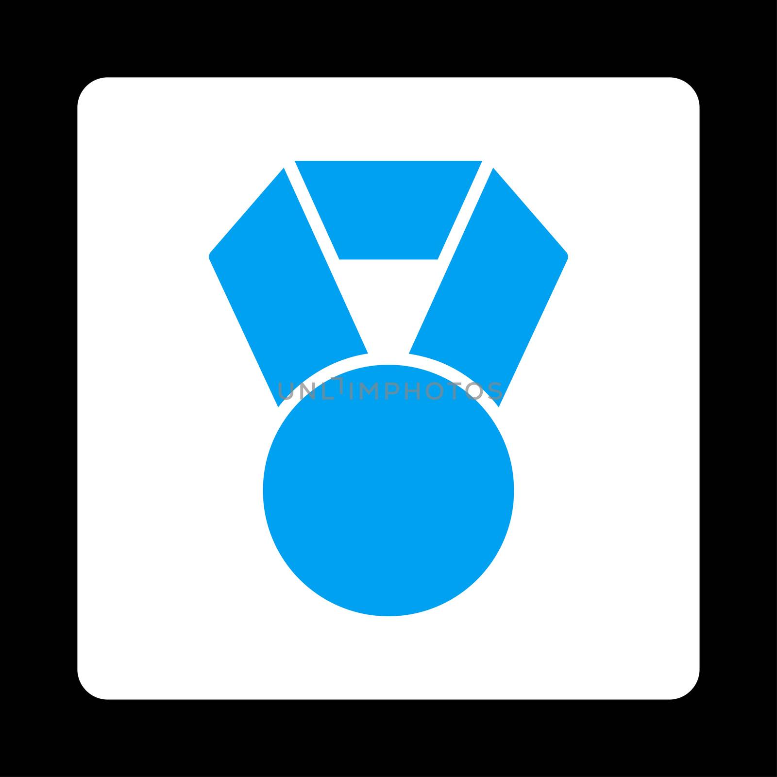 Achievement icon from Award Buttons OverColor Set. Icon style is blue and white colors, flat rounded square button, black background.