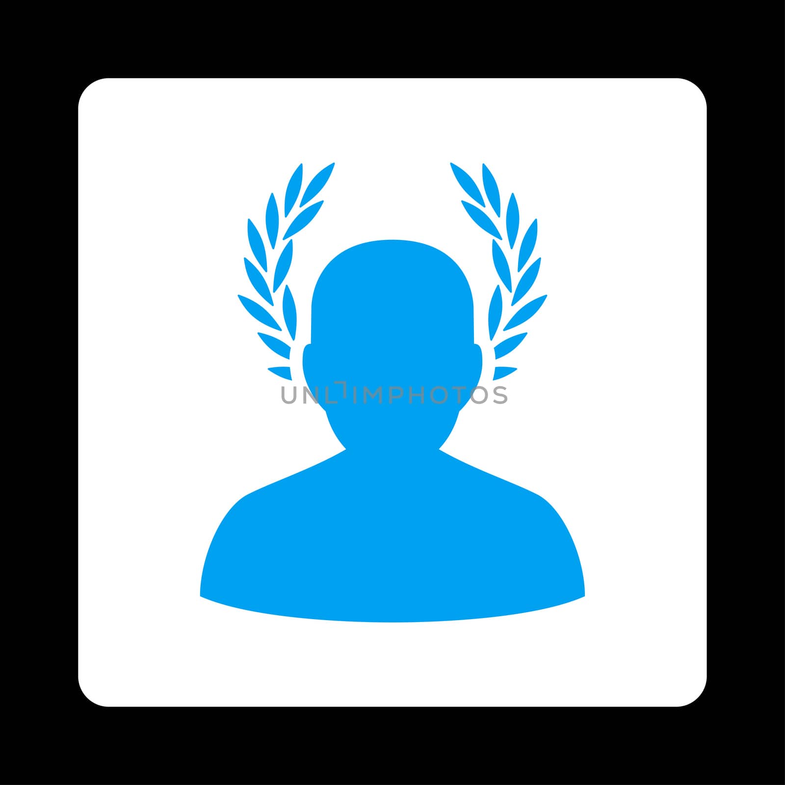 Caesar icon from Award Buttons OverColor Set. Icon style is blue and white colors, flat rounded square button, black background.