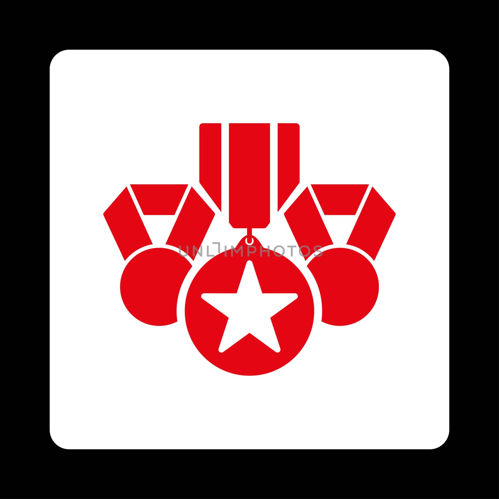 Awards icon from Award Buttons OverColor Set. Icon style is red and white colors, flat rounded square button, black background.