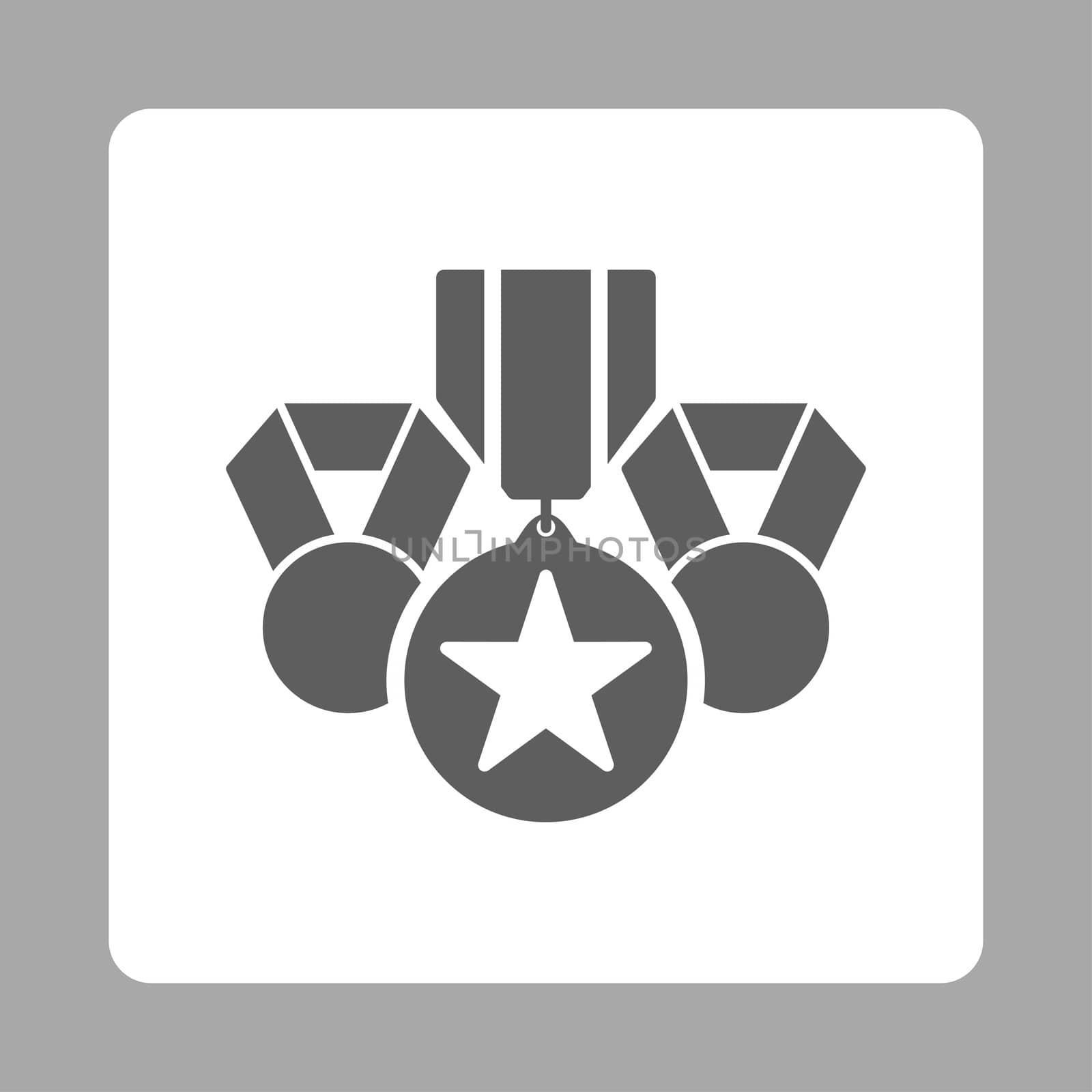 Awards icon from Award Buttons OverColor Set. Icon style is dark gray and white colors, flat rounded square button, silver background.