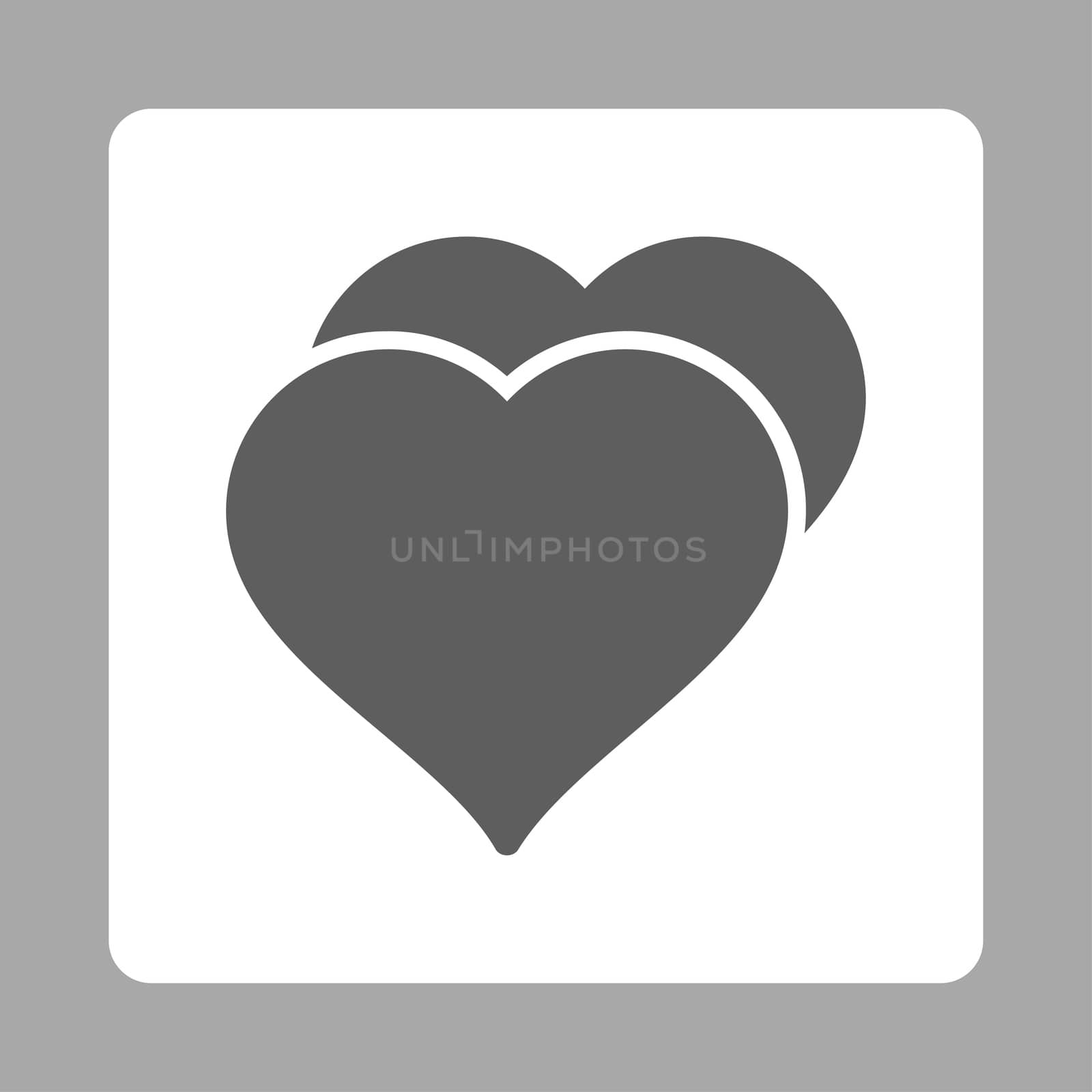 Love icon from Award Buttons OverColor Set. Icon style is dark gray and white colors, flat rounded square button, silver background.
