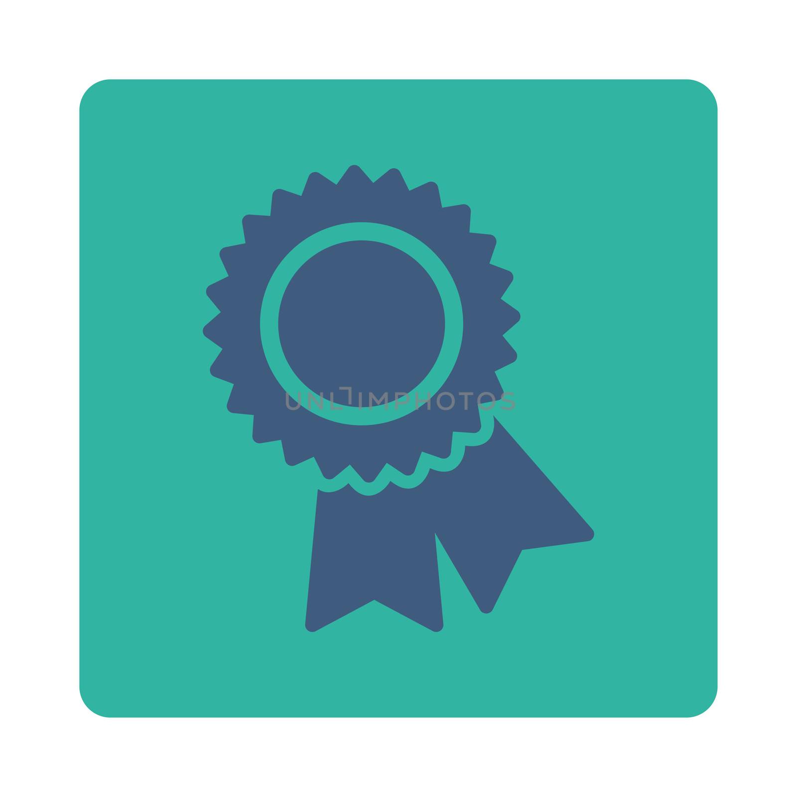 Certification icon from Award Buttons OverColor Set. Icon style is cobalt and cyan colors, flat rounded square button, white background.