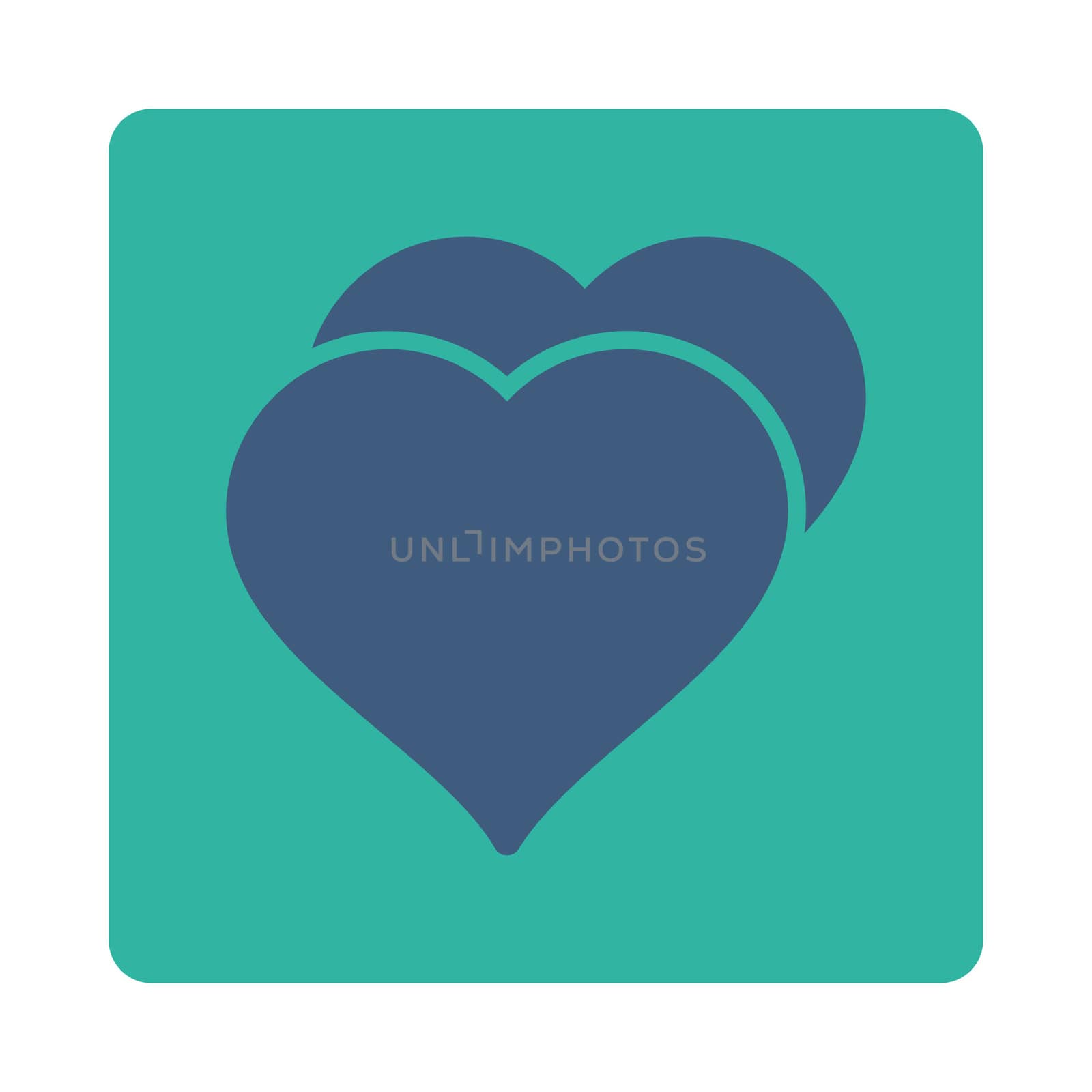 Love icon from Award Buttons OverColor Set. Icon style is cobalt and cyan colors, flat rounded square button, white background.
