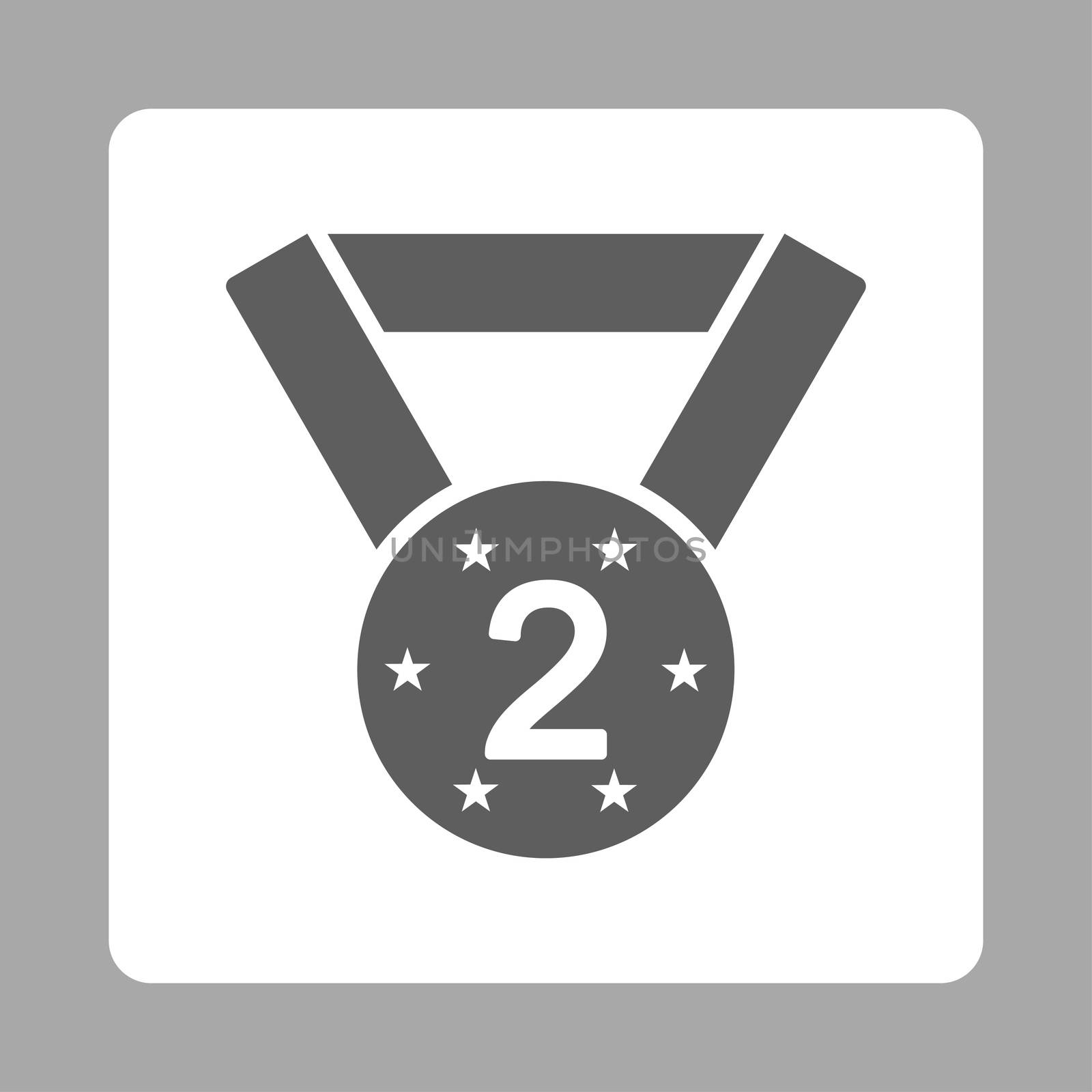 Second medal icon from Award Buttons OverColor Set. Icon style is dark gray and white colors, flat rounded square button, silver background.