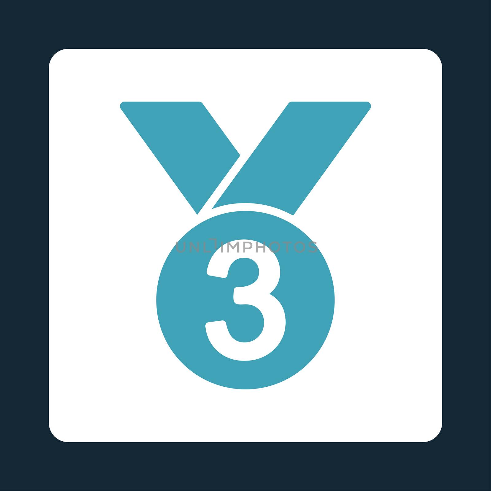 Bronze medal icon from Award Buttons OverColor Set. Icon style is blue and white colors, flat rounded square button, dark blue background.