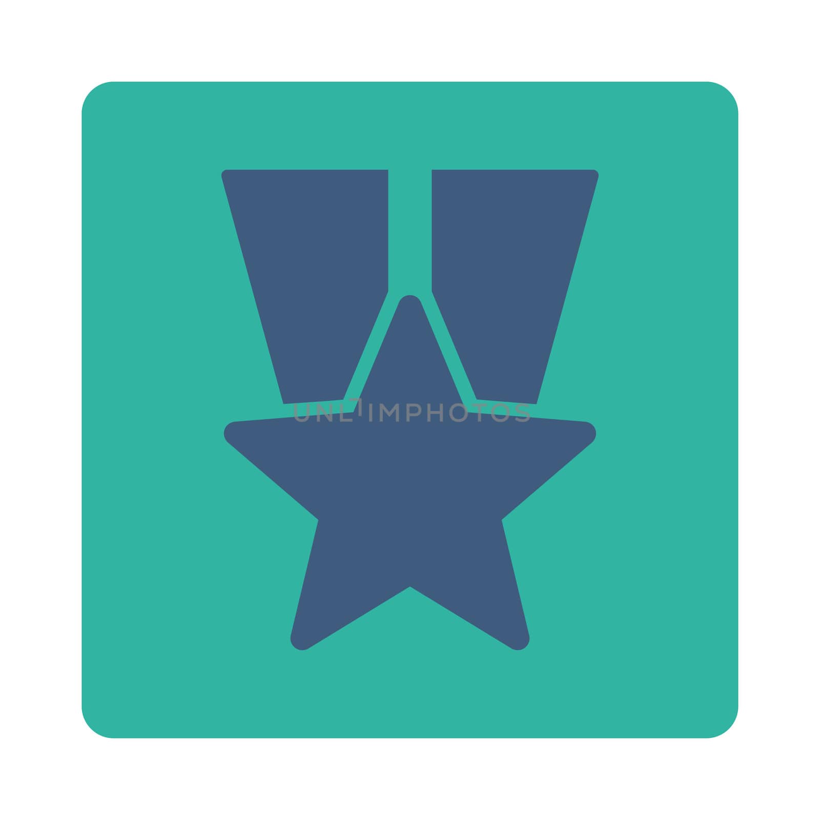 Star medal icon from Award Buttons OverColor Set. Icon style is cobalt and cyan colors, flat rounded square button, white background.