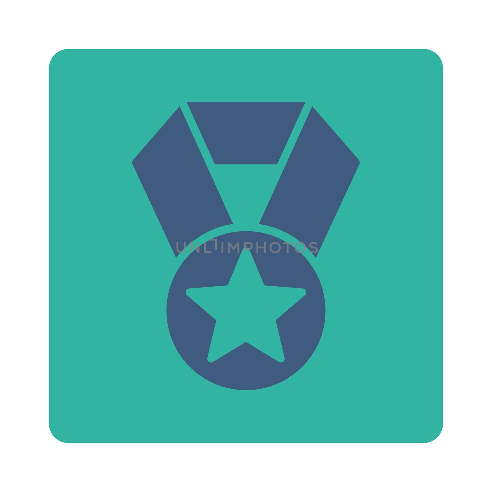 Champion medal icon from Award Buttons OverColor Set. Icon style is cobalt and cyan colors, flat rounded square button, white background.
