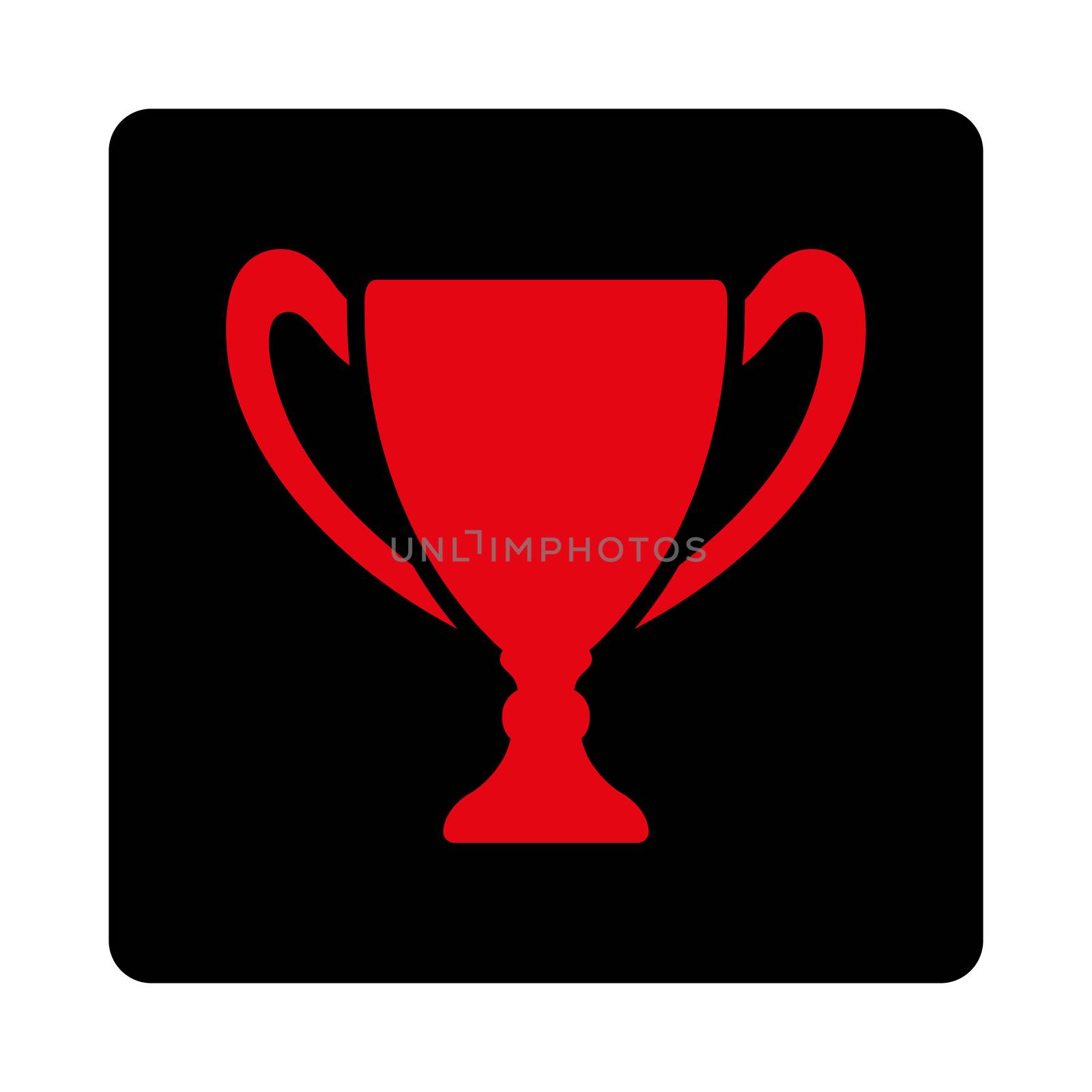 Cup icon from Award Buttons OverColor Set. Icon style is intensive red and black colors, flat rounded square button, white background.