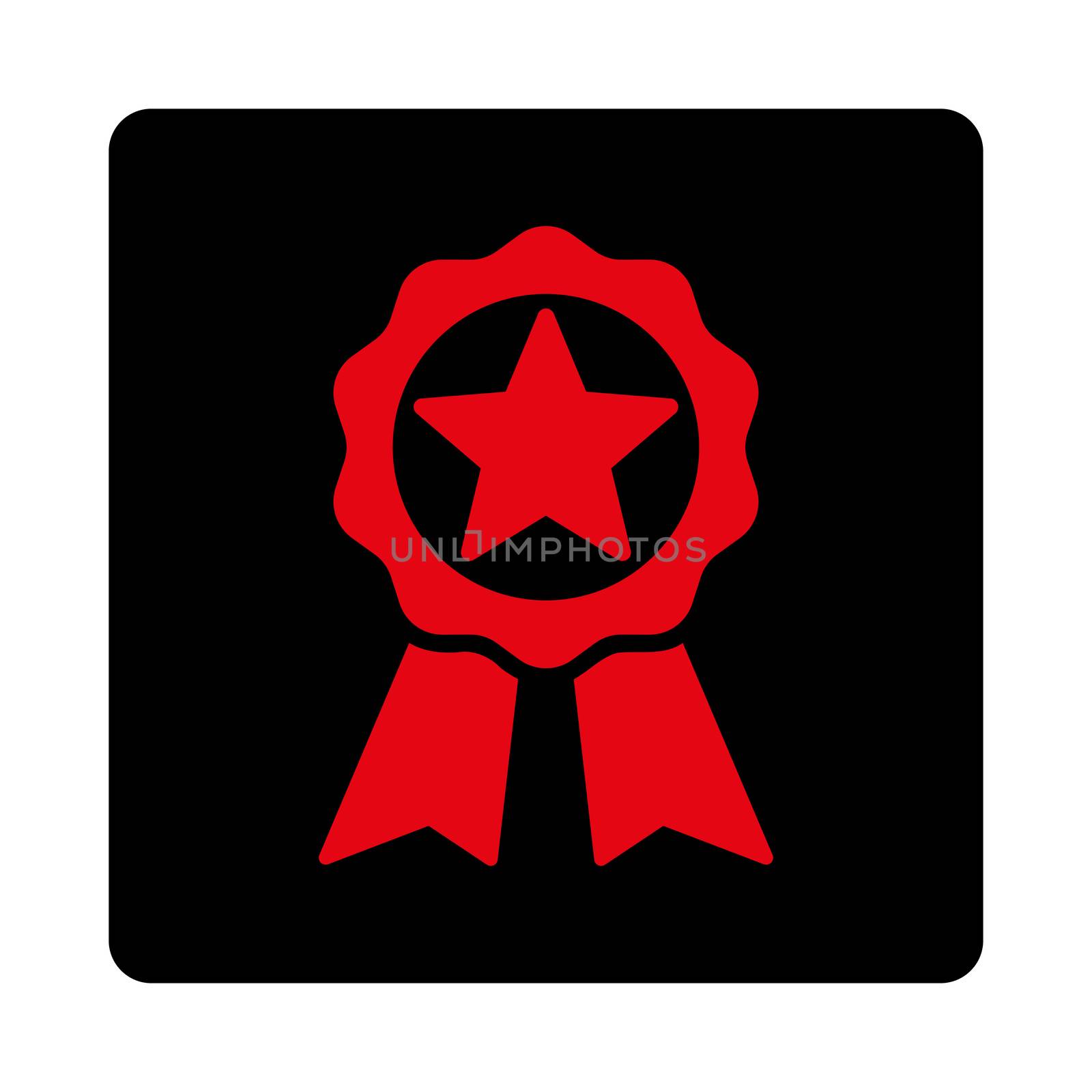 Award icon from Award Buttons OverColor Set. Icon style is intensive red and black colors, flat rounded square button, white background.