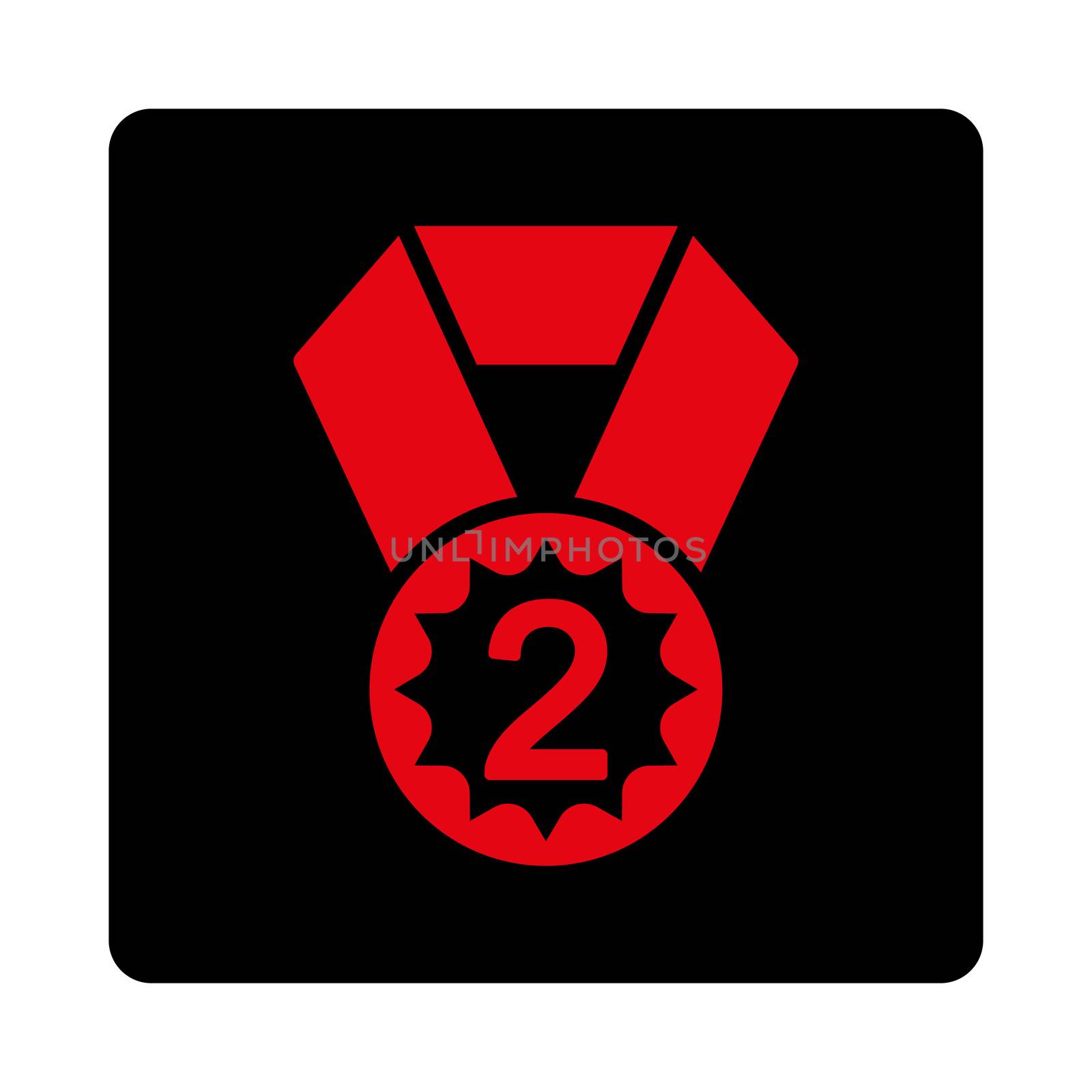 Second place icon from Award Buttons OverColor Set. Icon style is intensive red and black colors, flat rounded square button, white background.