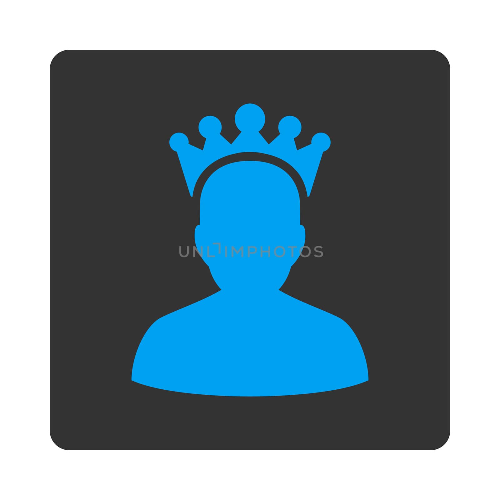 King icon from Award Buttons OverColor Set. Icon style is blue and gray colors, flat rounded square button, white background.