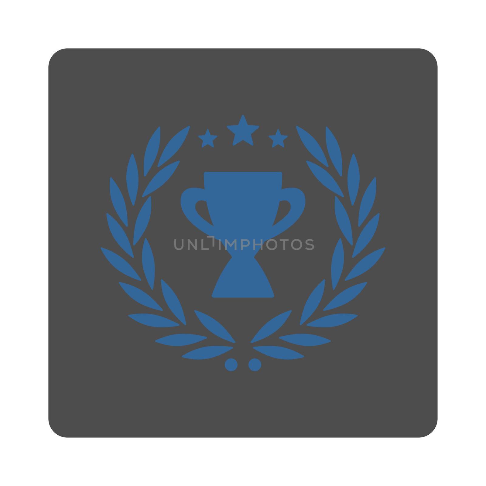 Glory icon from Award Buttons OverColor Set. Icon style is cobalt and gray colors, flat rounded square button, white background.