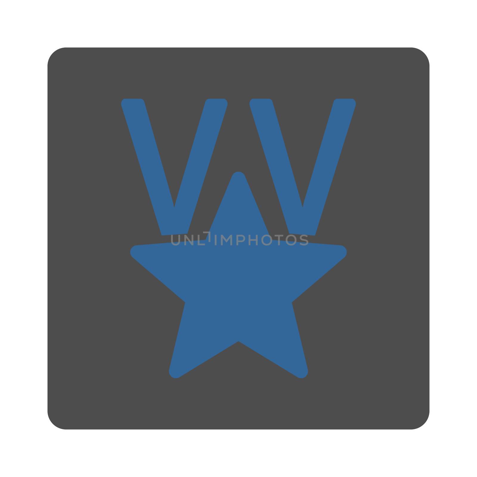 Victory icon from Award Buttons OverColor Set. Icon style is cobalt and gray colors, flat rounded square button, white background.
