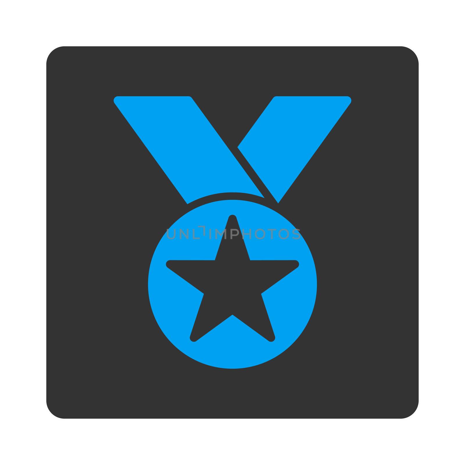 Medal icon from Award Buttons OverColor Set. Icon style is blue and gray colors, flat rounded square button, white background.