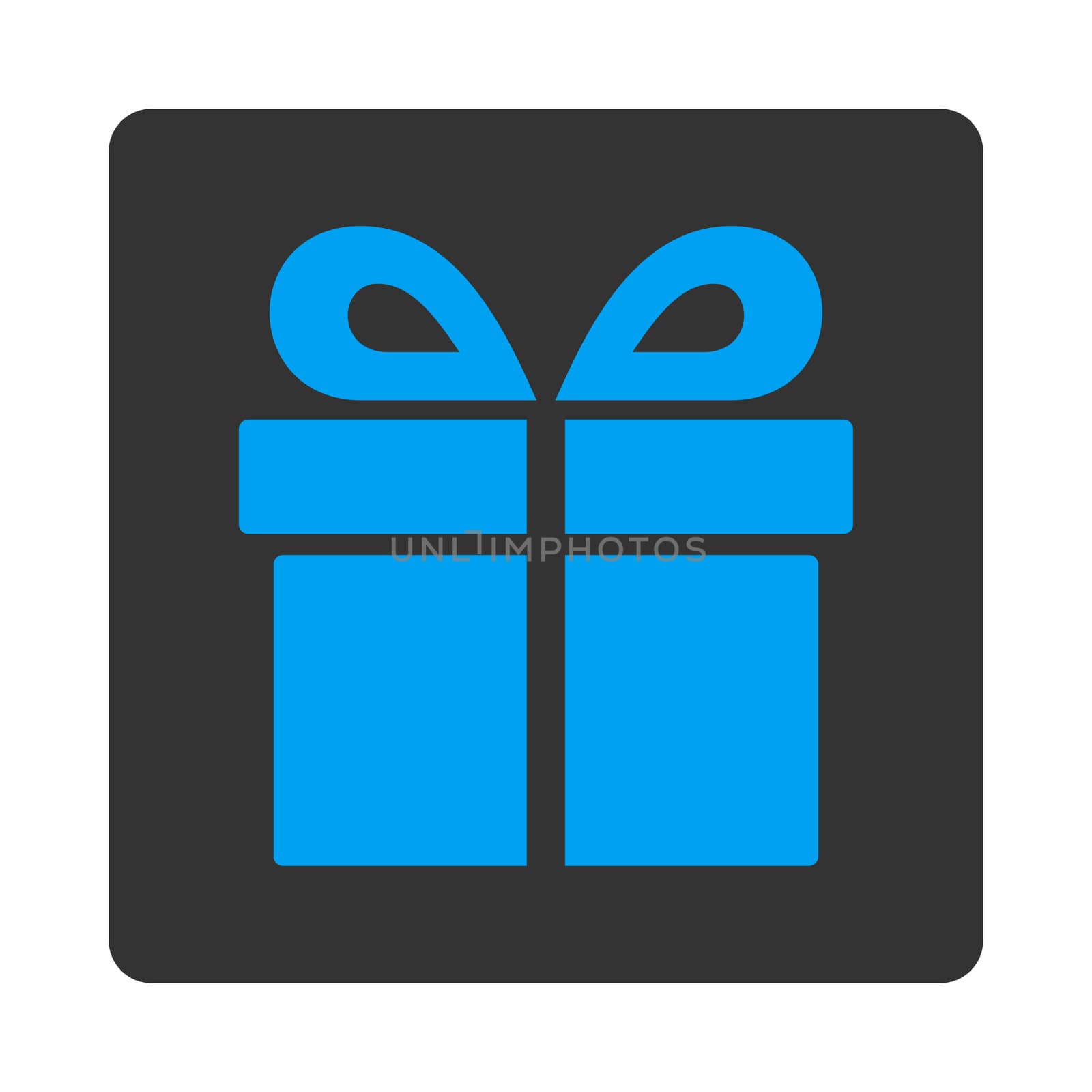 Present icon from Award Buttons OverColor Set. Icon style is blue and gray colors, flat rounded square button, white background.
