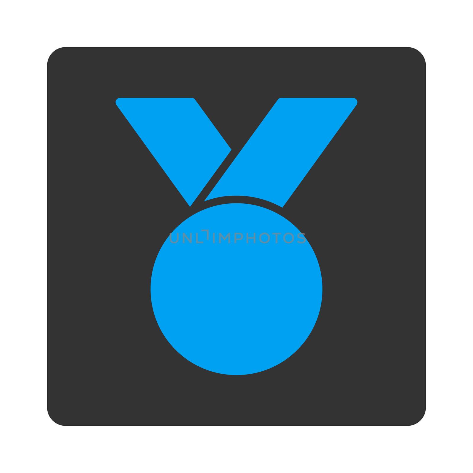 Army medal icon from Award Buttons OverColor Set. Icon style is blue and gray colors, flat rounded square button, white background.