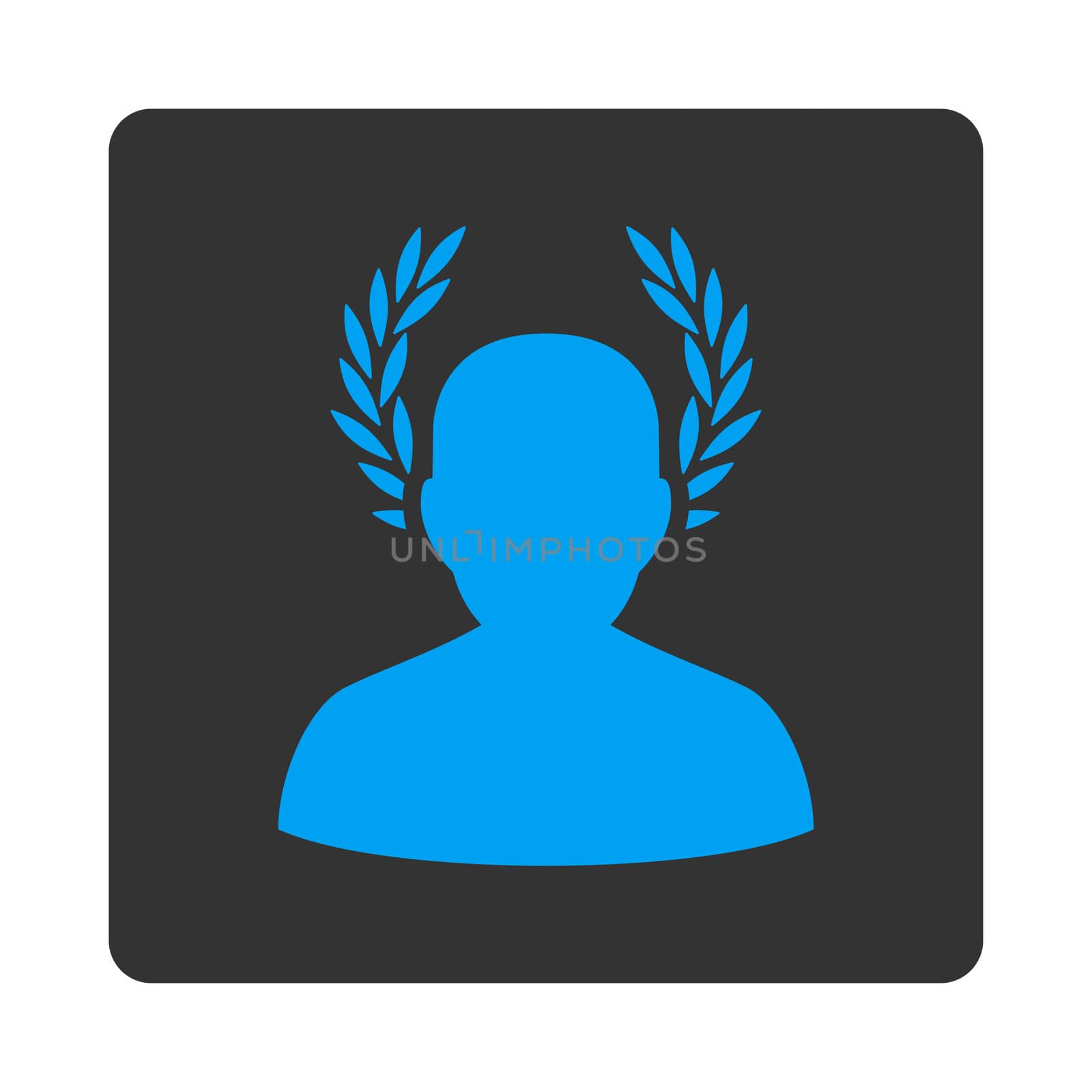 Caesar icon from Award Buttons OverColor Set. Icon style is blue and gray colors, flat rounded square button, white background.