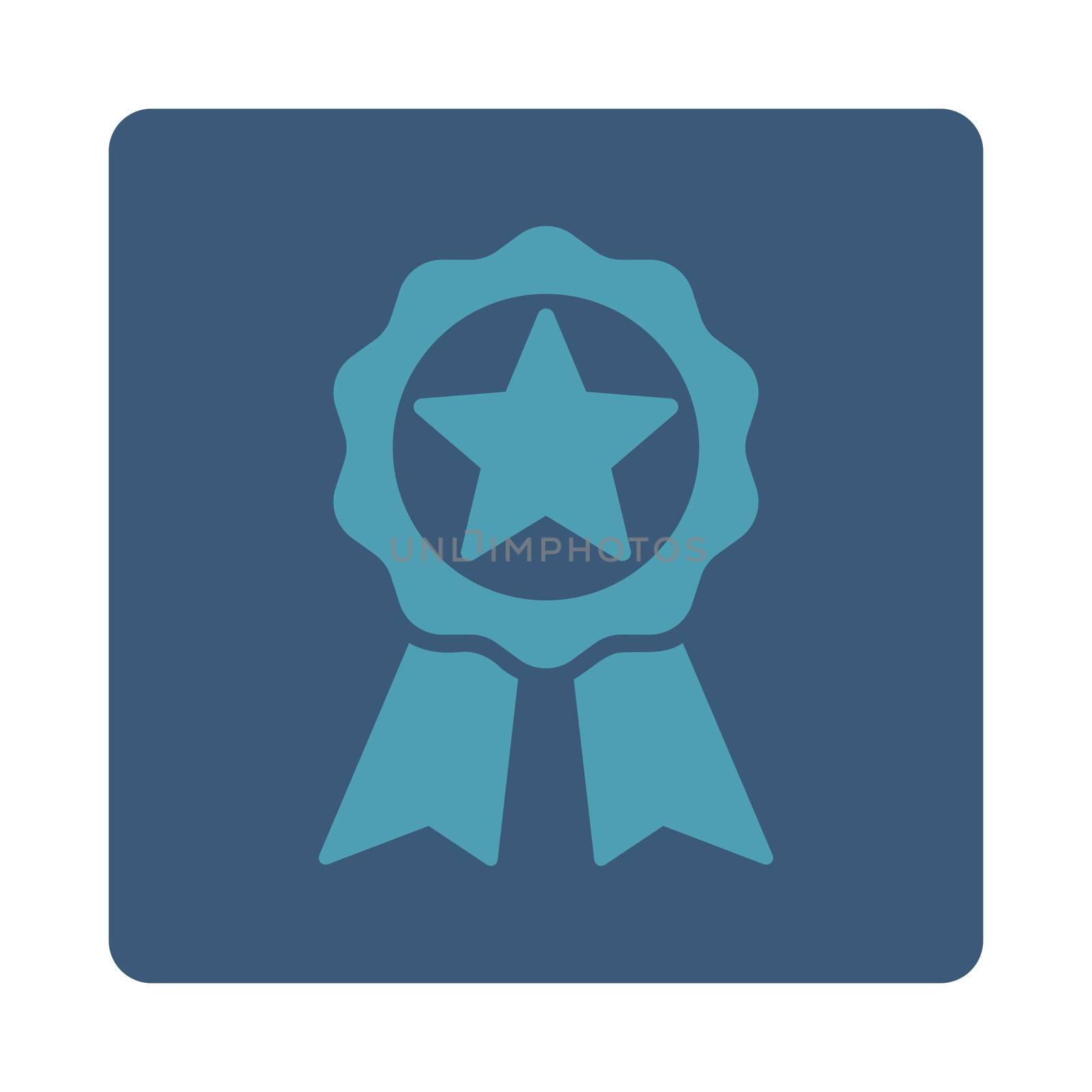 Award icon from Award Buttons OverColor Set. Icon style is cyan and blue colors, flat rounded square button, white background.