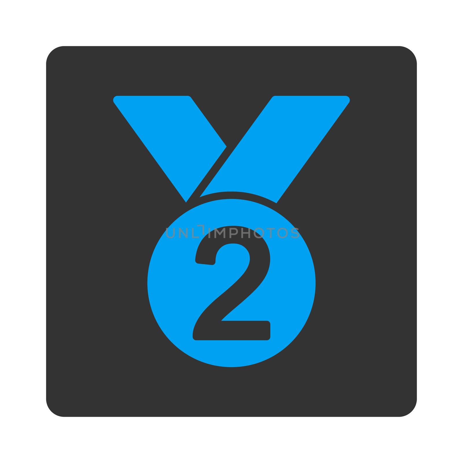 Silver medal icon from Award Buttons OverColor Set. Icon style is blue and gray colors, flat rounded square button, white background.