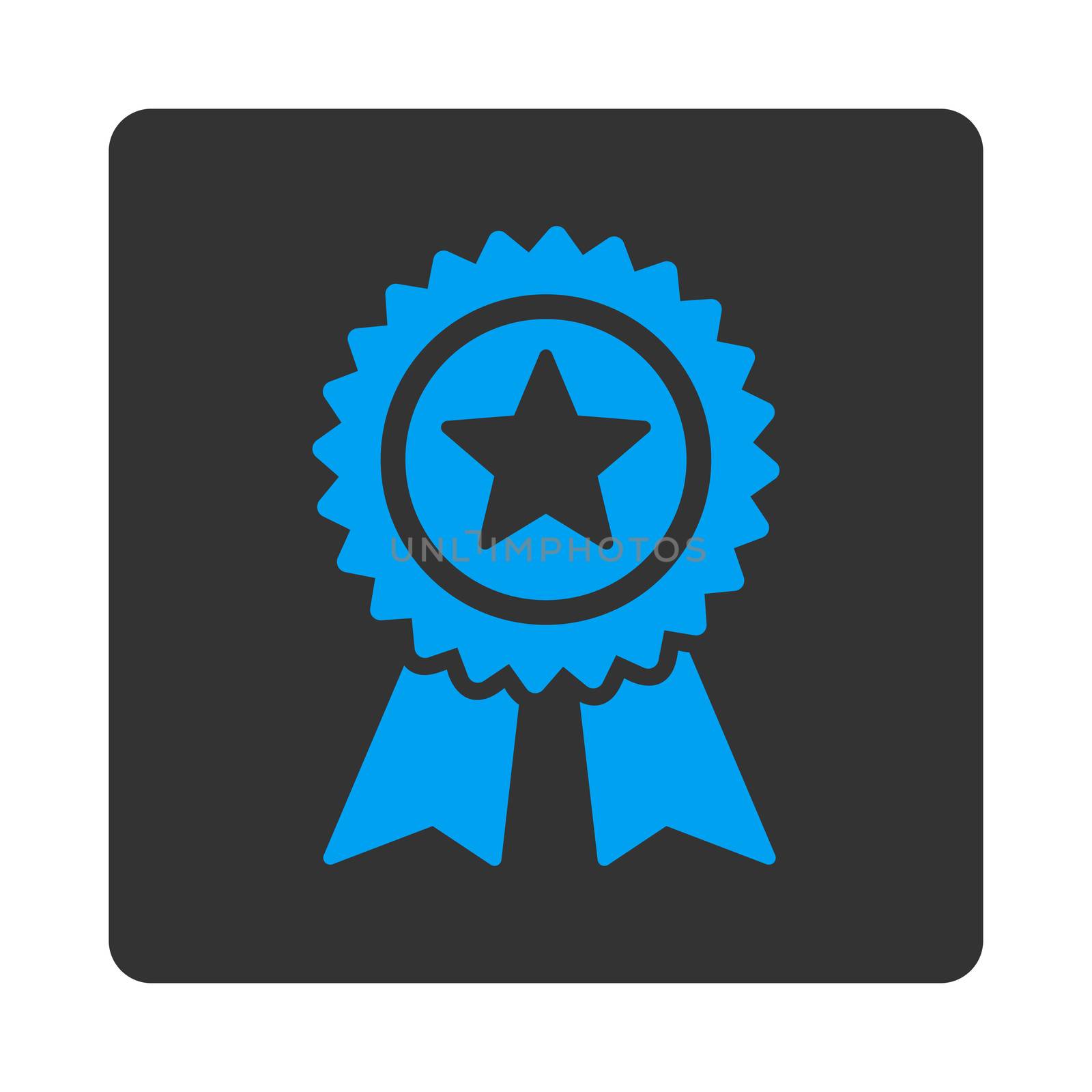 Guarantee icon from Award Buttons OverColor Set. Icon style is blue and gray colors, flat rounded square button, white background.