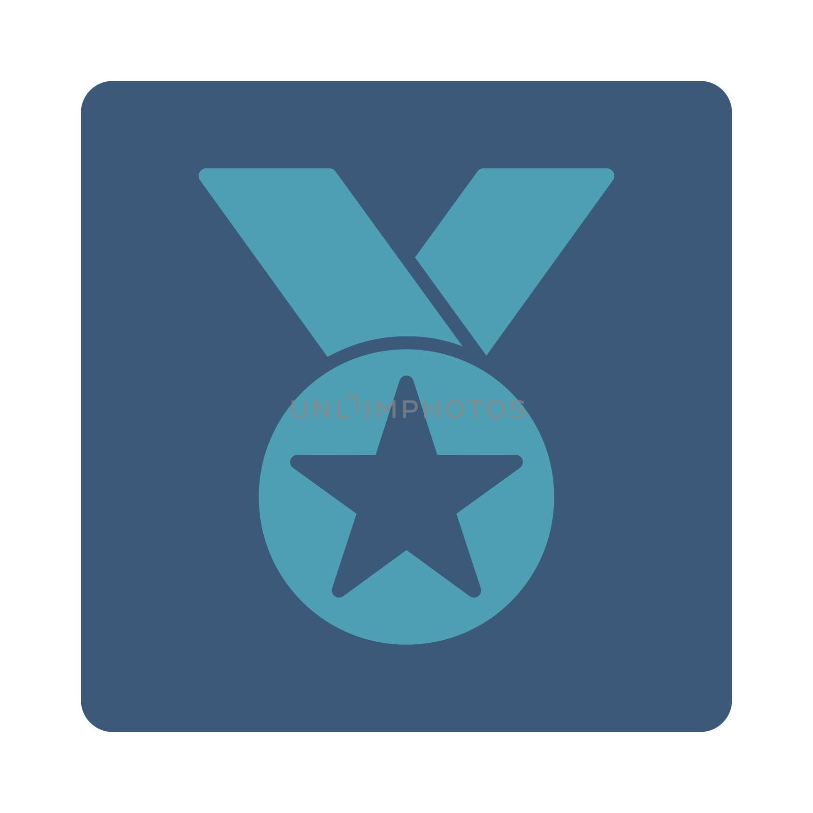 Medal icon from Award Buttons OverColor Set. Icon style is cyan and blue colors, flat rounded square button, white background.