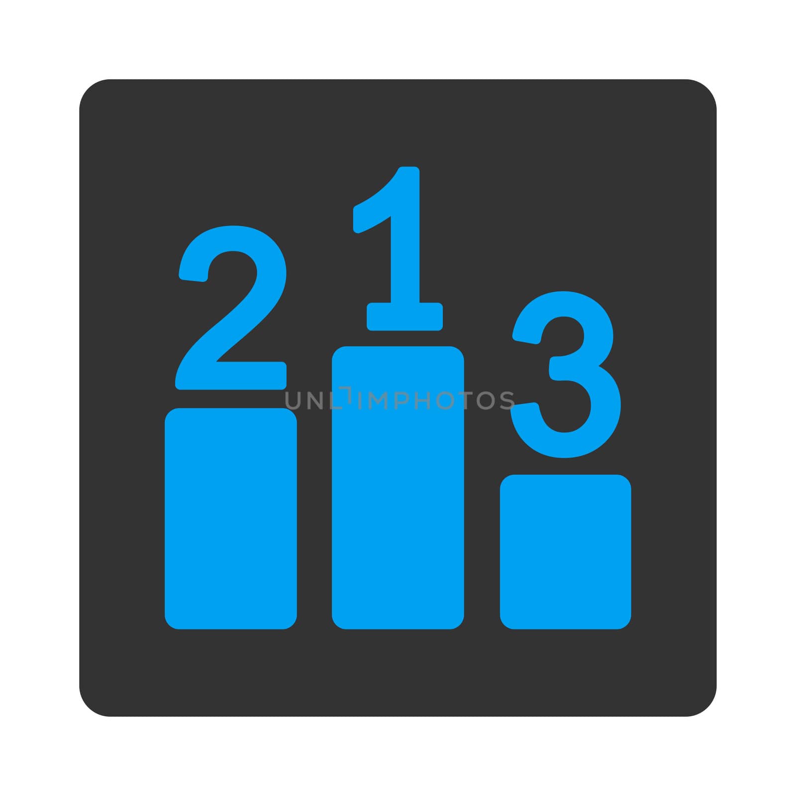 Pedestal icon from Award Buttons OverColor Set. Icon style is blue and gray colors, flat rounded square button, white background.