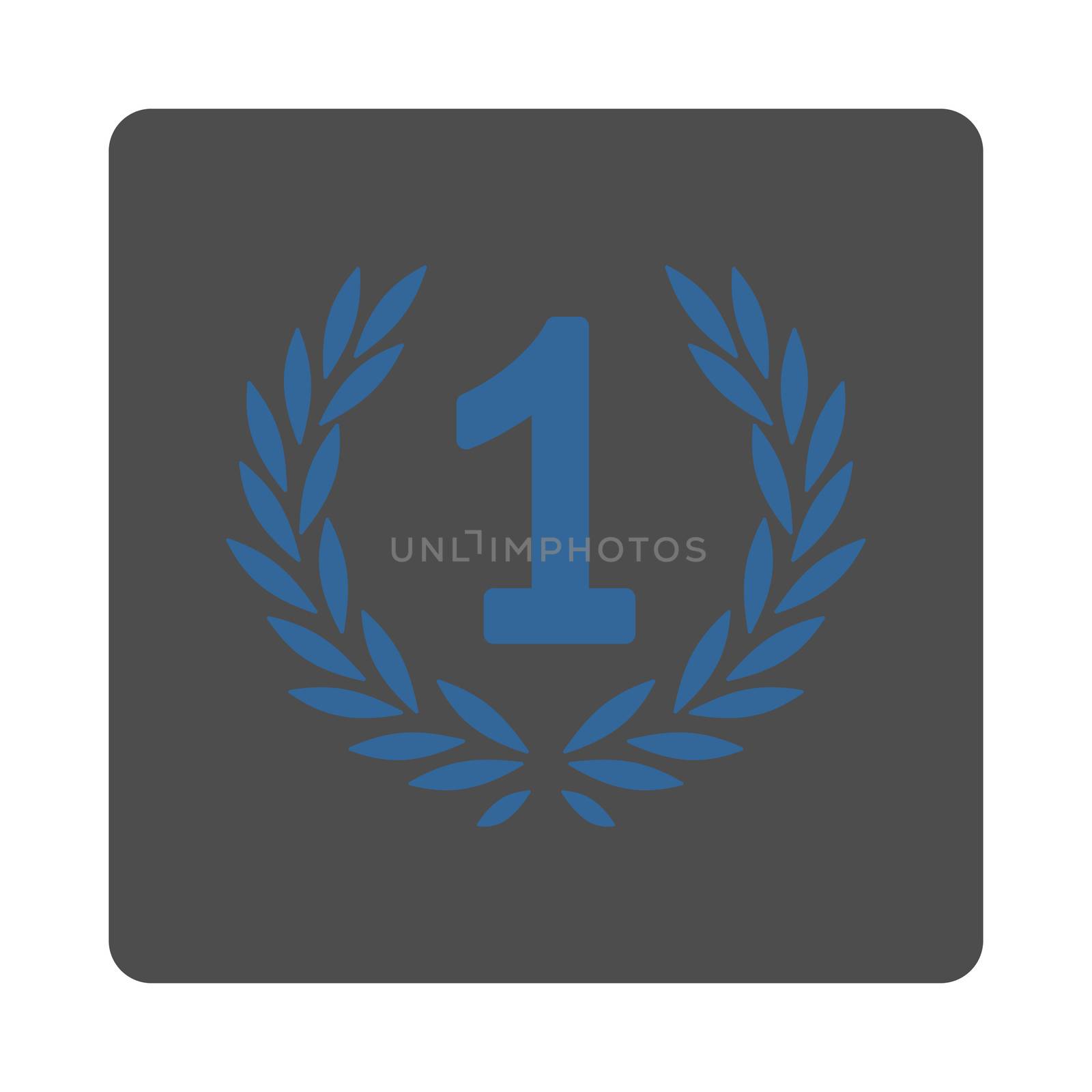 Win icon from Award Buttons OverColor Set. Icon style is cobalt and gray colors, flat rounded square button, white background.