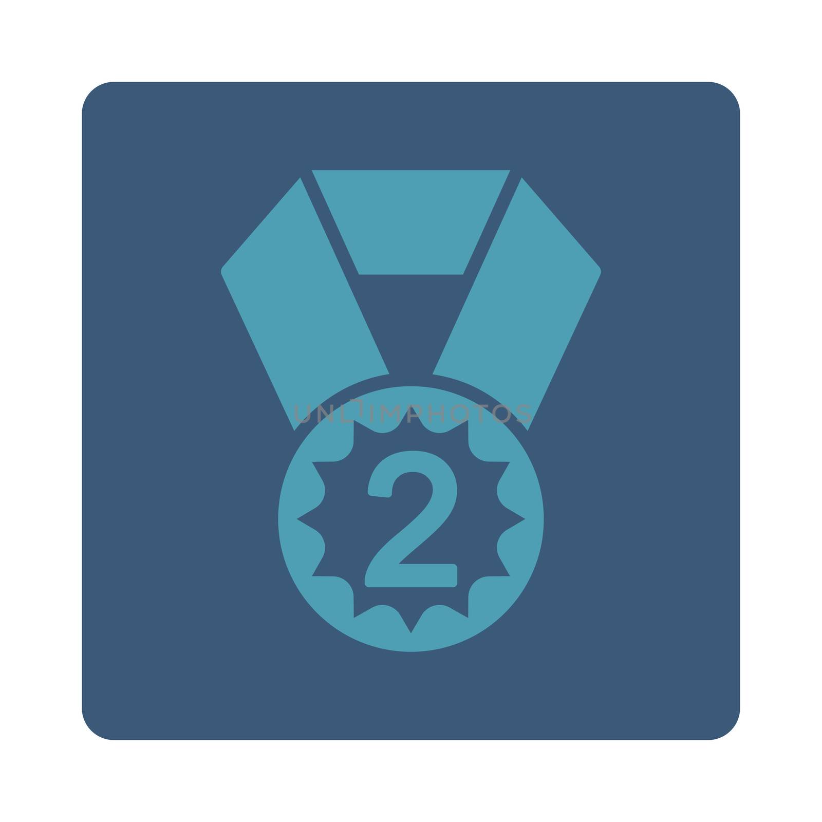Second place icon from Award Buttons OverColor Set. Icon style is cyan and blue colors, flat rounded square button, white background.