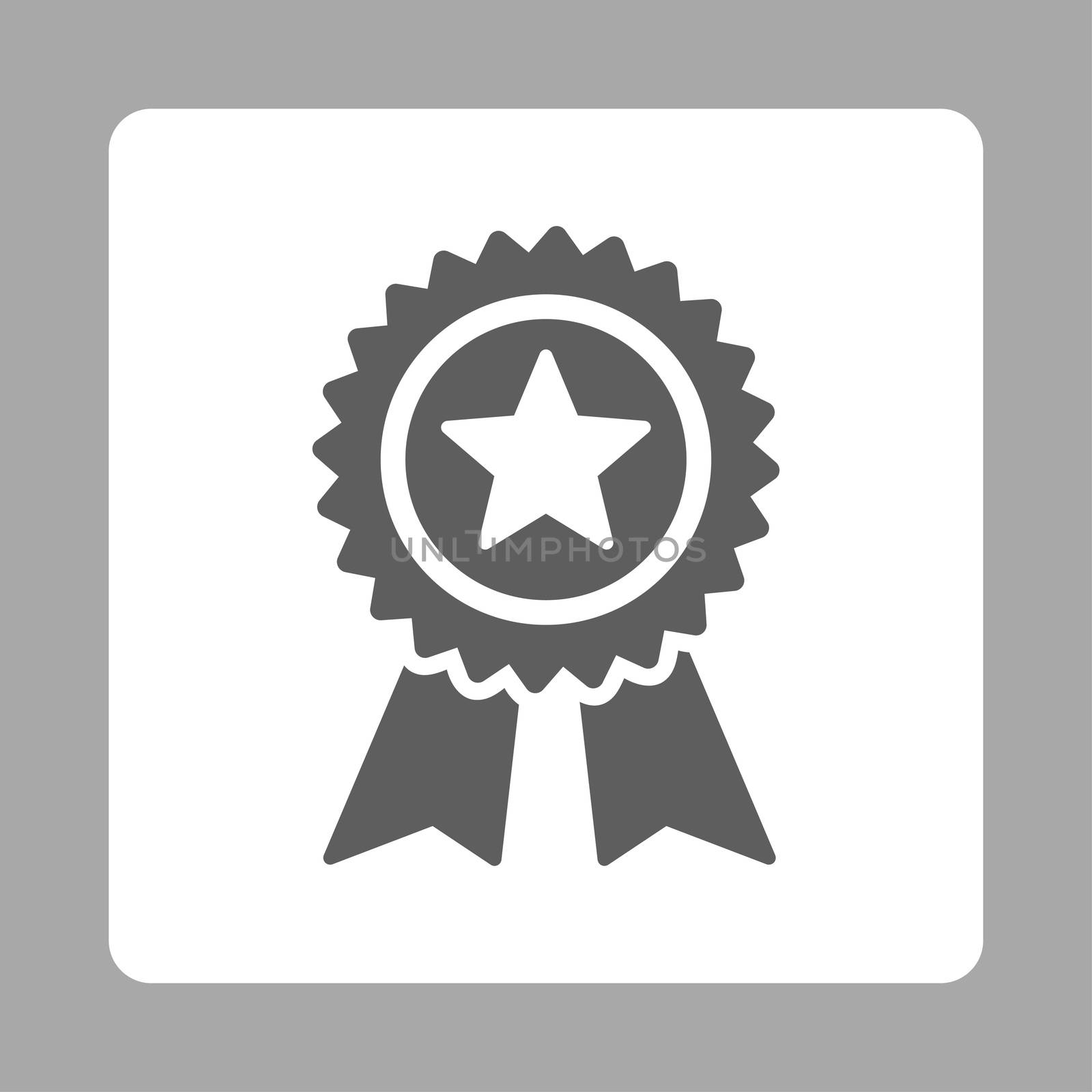 Guarantee icon from Award Buttons OverColor Set. Icon style is dark gray and white colors, flat rounded square button, silver background.