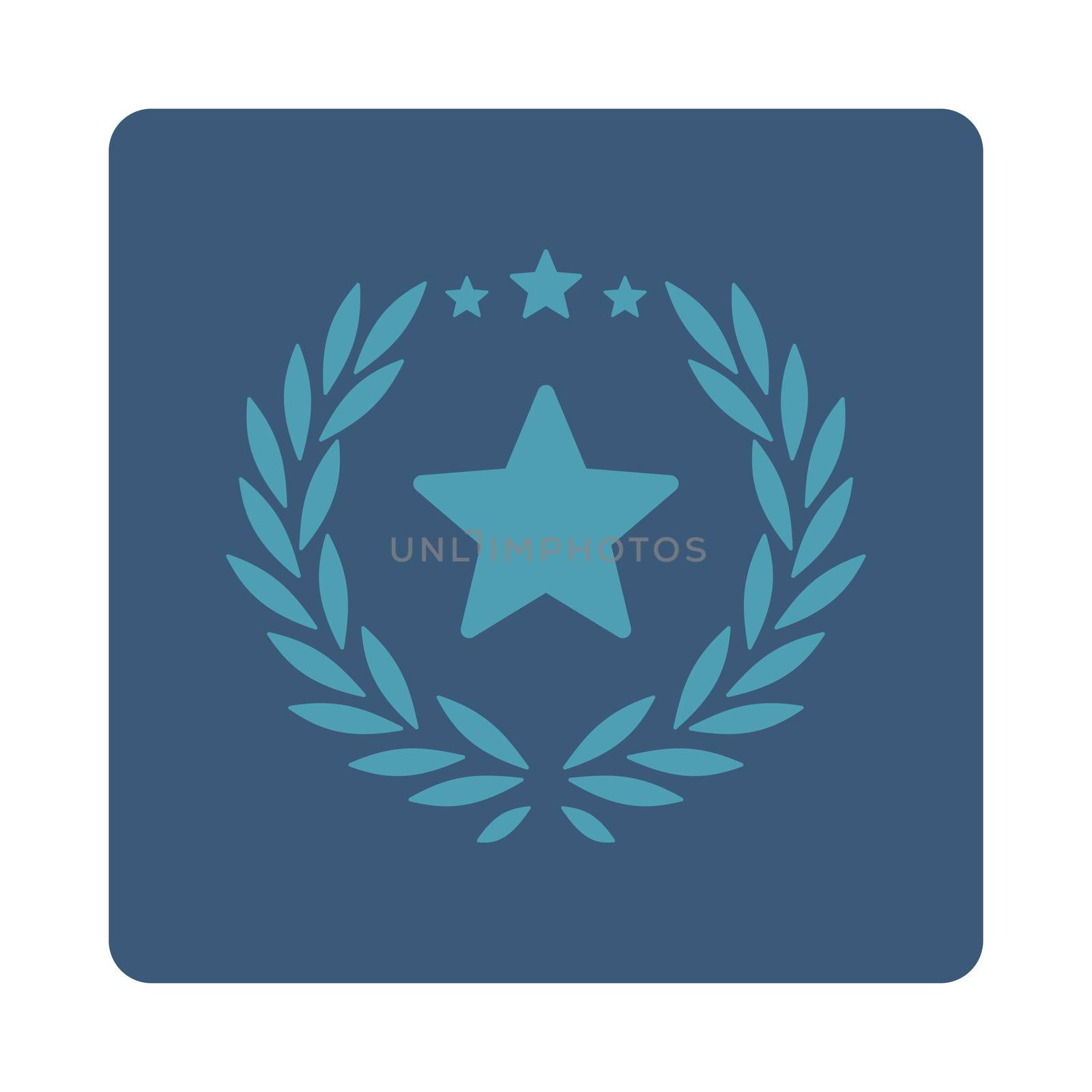 Proud icon from Award Buttons OverColor Set. Icon style is cyan and blue colors, flat rounded square button, white background.