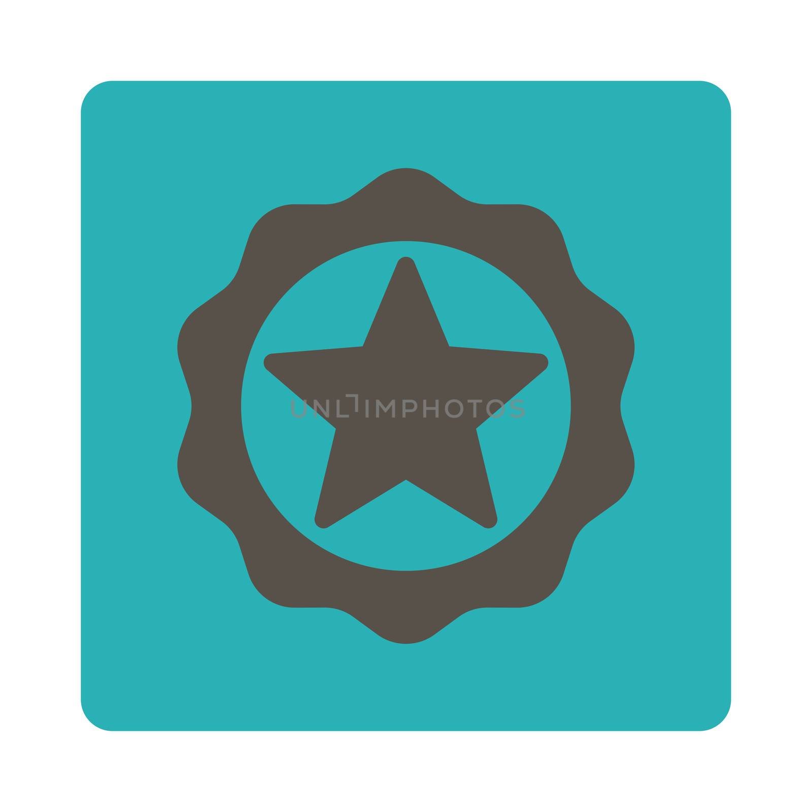 Award seal icon from Award Buttons OverColor Set. Icon style is grey and cyan colors, flat rounded square button, white background.