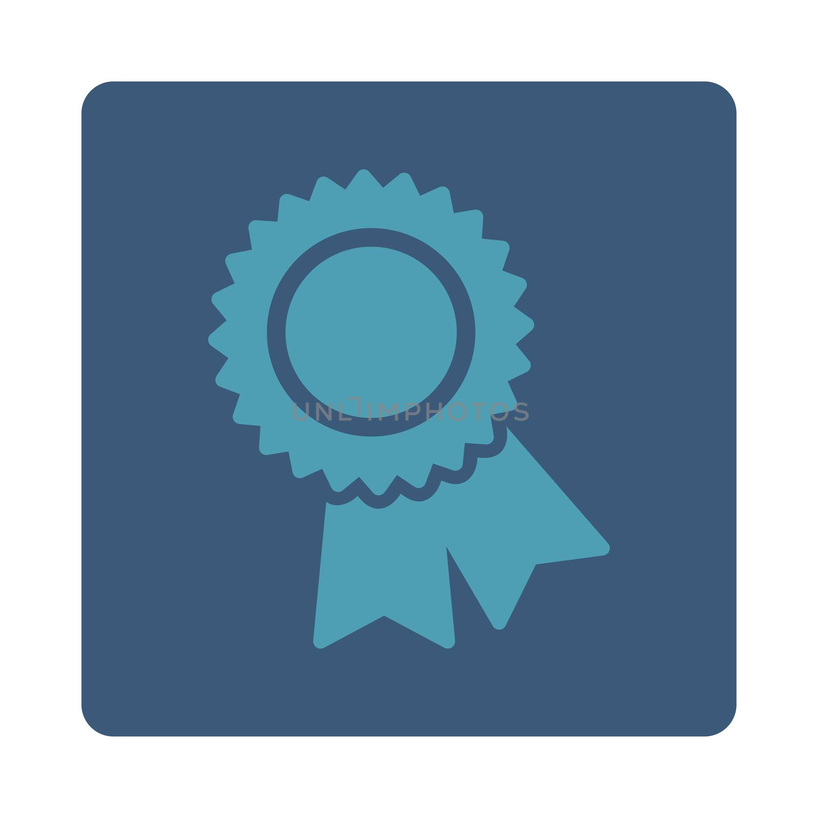 Certification icon from Award Buttons OverColor Set. Icon style is cyan and blue colors, flat rounded square button, white background.