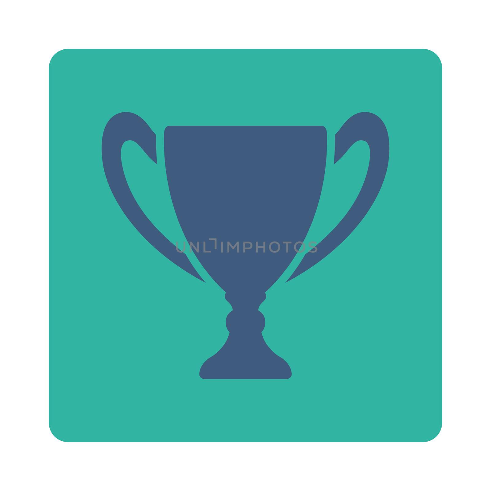 Cup icon from Award Buttons OverColor Set. Icon style is cobalt and cyan colors, flat rounded square button, white background.