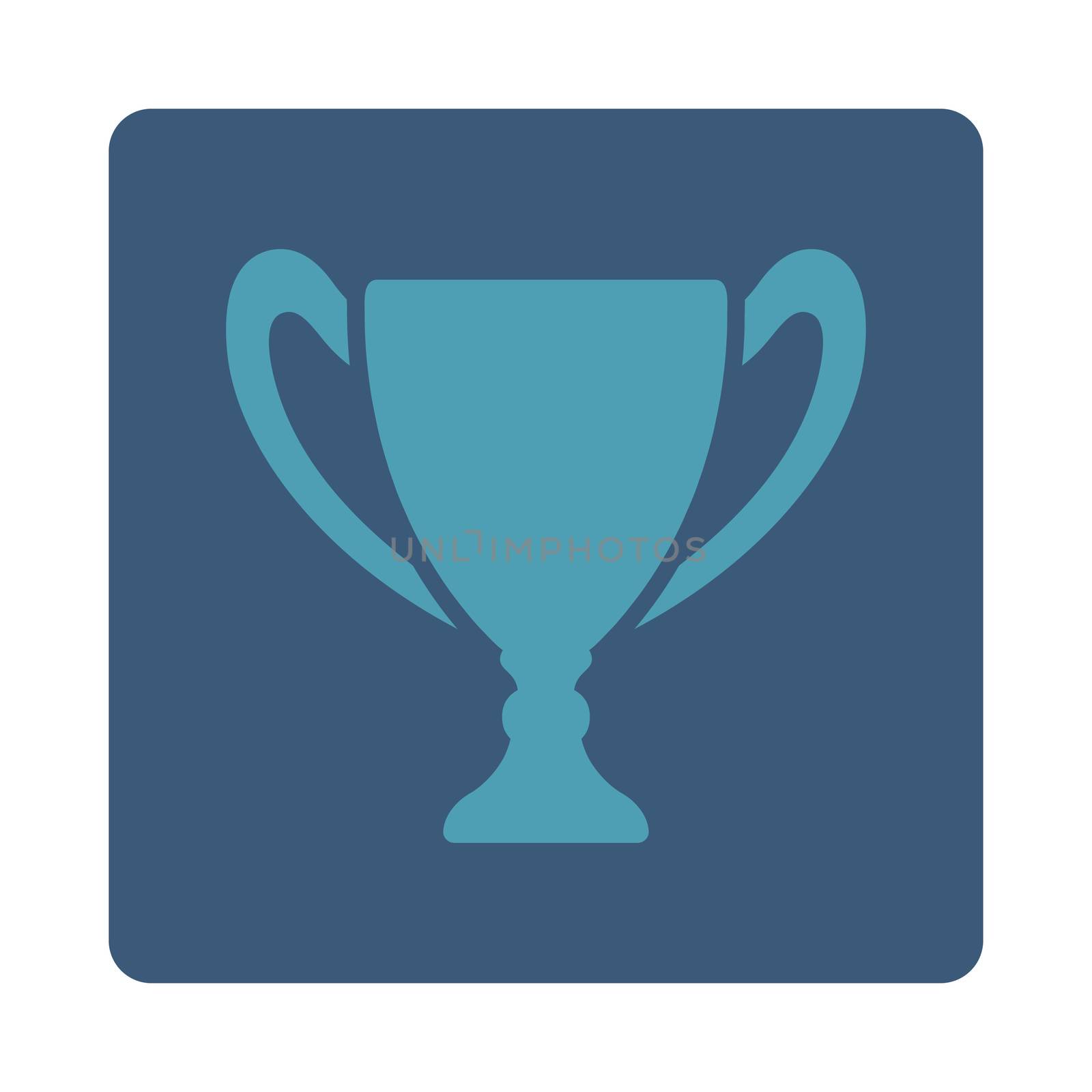 Cup icon from Award Buttons OverColor Set. Icon style is cyan and blue colors, flat rounded square button, white background.