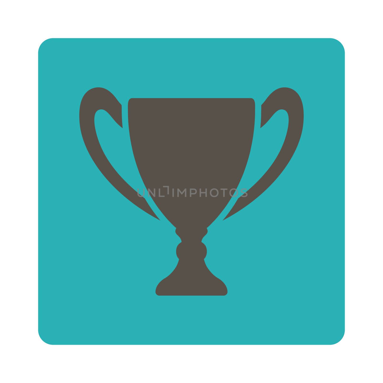Cup icon from Award Buttons OverColor Set. Icon style is grey and cyan colors, flat rounded square button, white background.