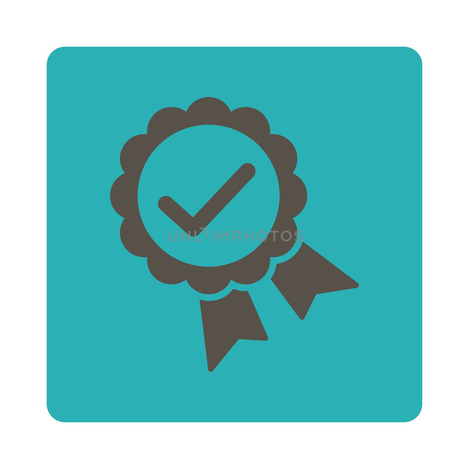 Approved icon from Award Buttons OverColor Set. Icon style is grey and cyan colors, flat rounded square button, white background.