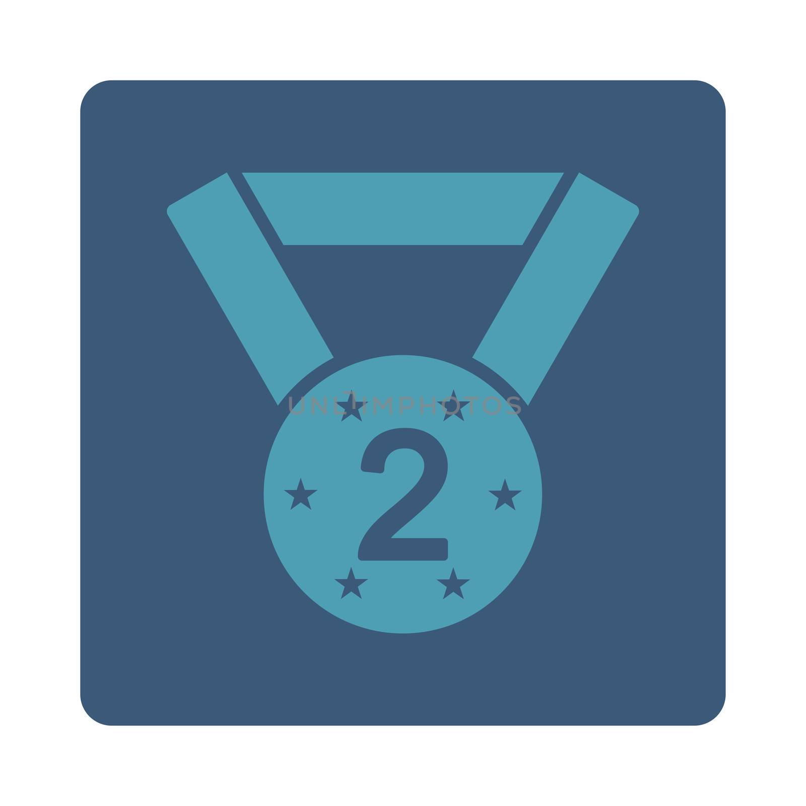 Second medal icon from Award Buttons OverColor Set. Icon style is cyan and blue colors, flat rounded square button, white background.