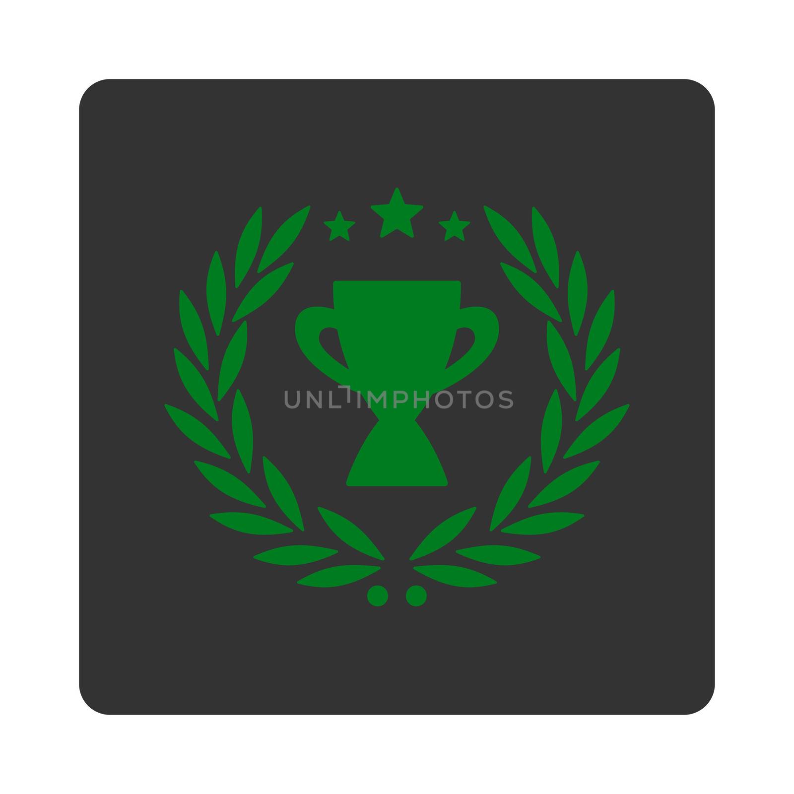 Glory icon from Award Buttons OverColor Set. Icon style is green and gray colors, flat rounded square button, white background.
