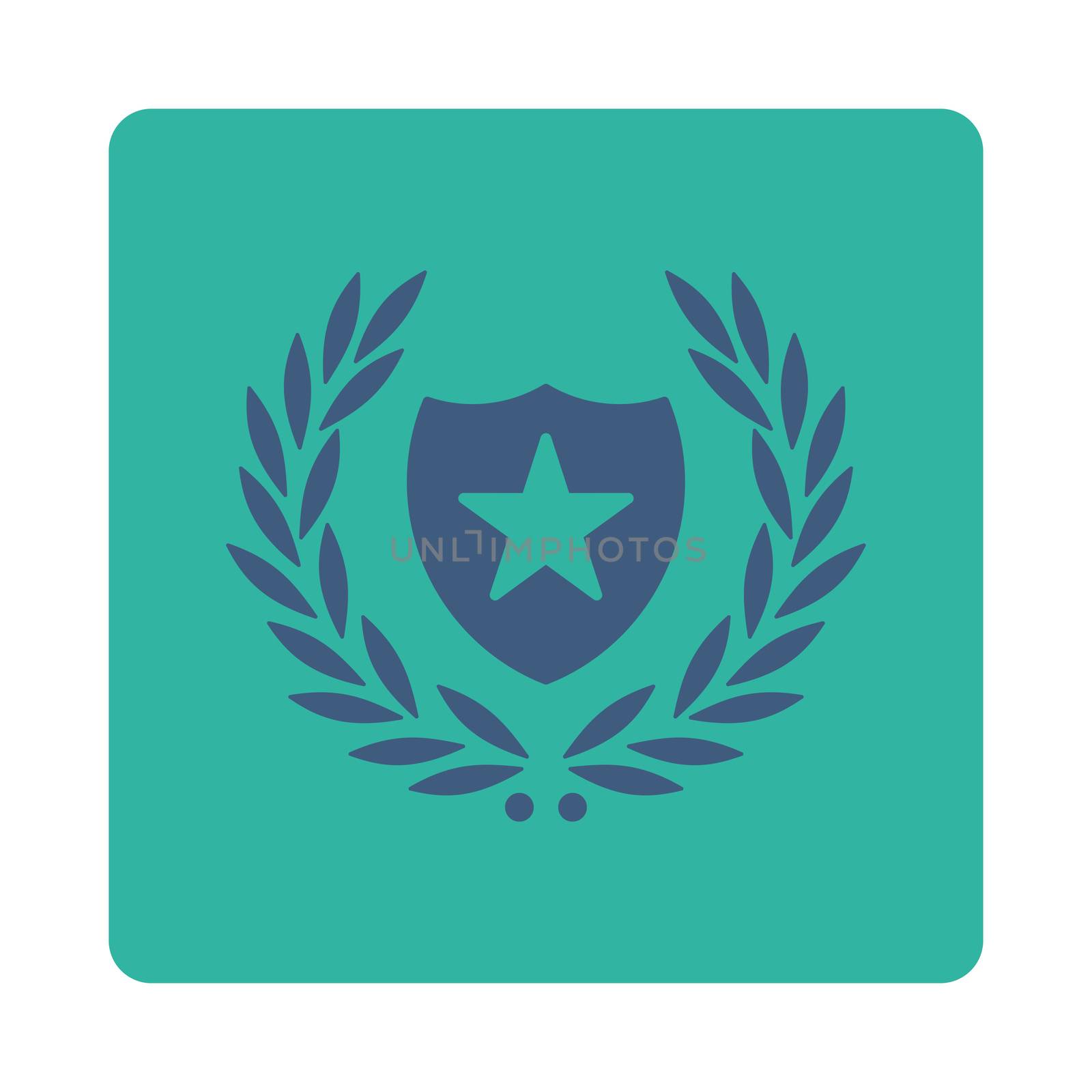 Shield icon from Award Buttons OverColor Set. Icon style is cobalt and cyan colors, flat rounded square button, white background.