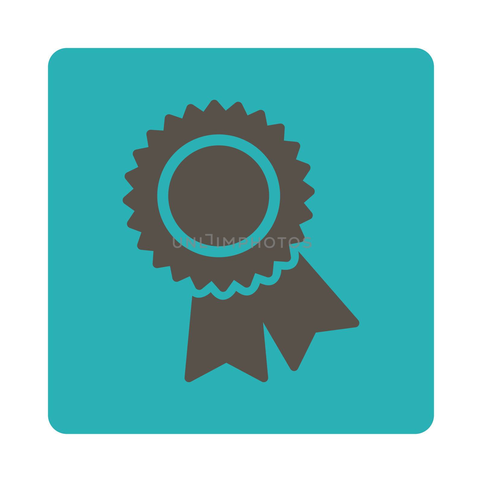 Certification icon from Award Buttons OverColor Set. Icon style is grey and cyan colors, flat rounded square button, white background.