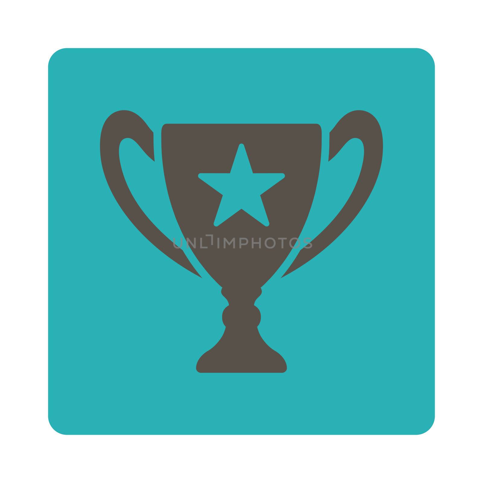 Trophy icon from Award Buttons OverColor Set. Icon style is grey and cyan colors, flat rounded square button, white background.