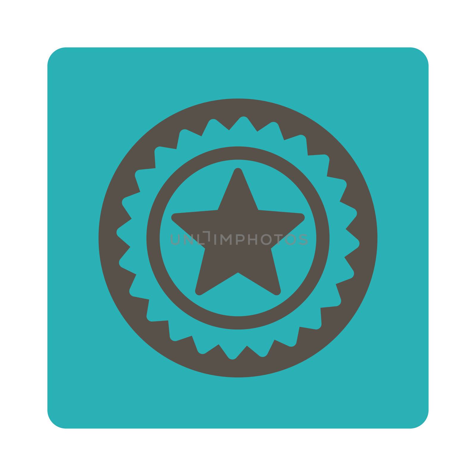 Medal seal icon from Award Buttons OverColor Set. Icon style is grey and cyan colors, flat rounded square button, white background.
