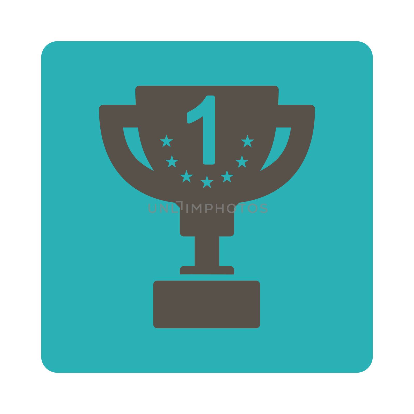 First prize icon from Award Buttons OverColor Set. Icon style is grey and cyan colors, flat rounded square button, white background.