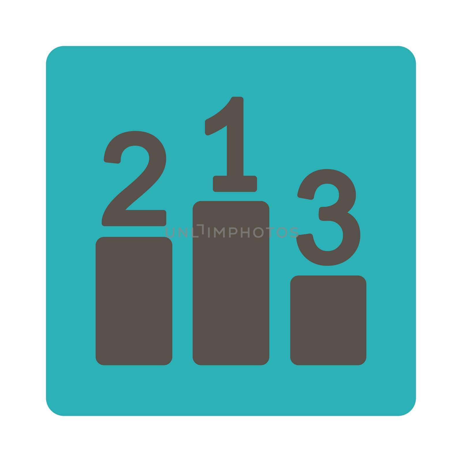 Pedestal icon from Award Buttons OverColor Set. Icon style is grey and cyan colors, flat rounded square button, white background.