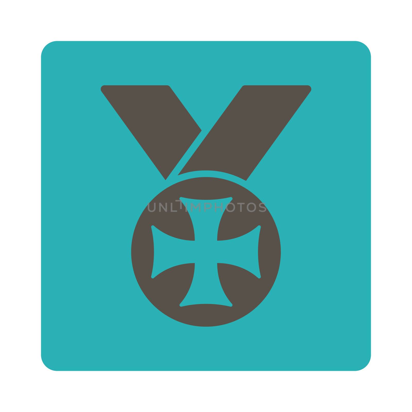 Maltese medal icon from Award Buttons OverColor Set. Icon style is grey and cyan colors, flat rounded square button, white background.
