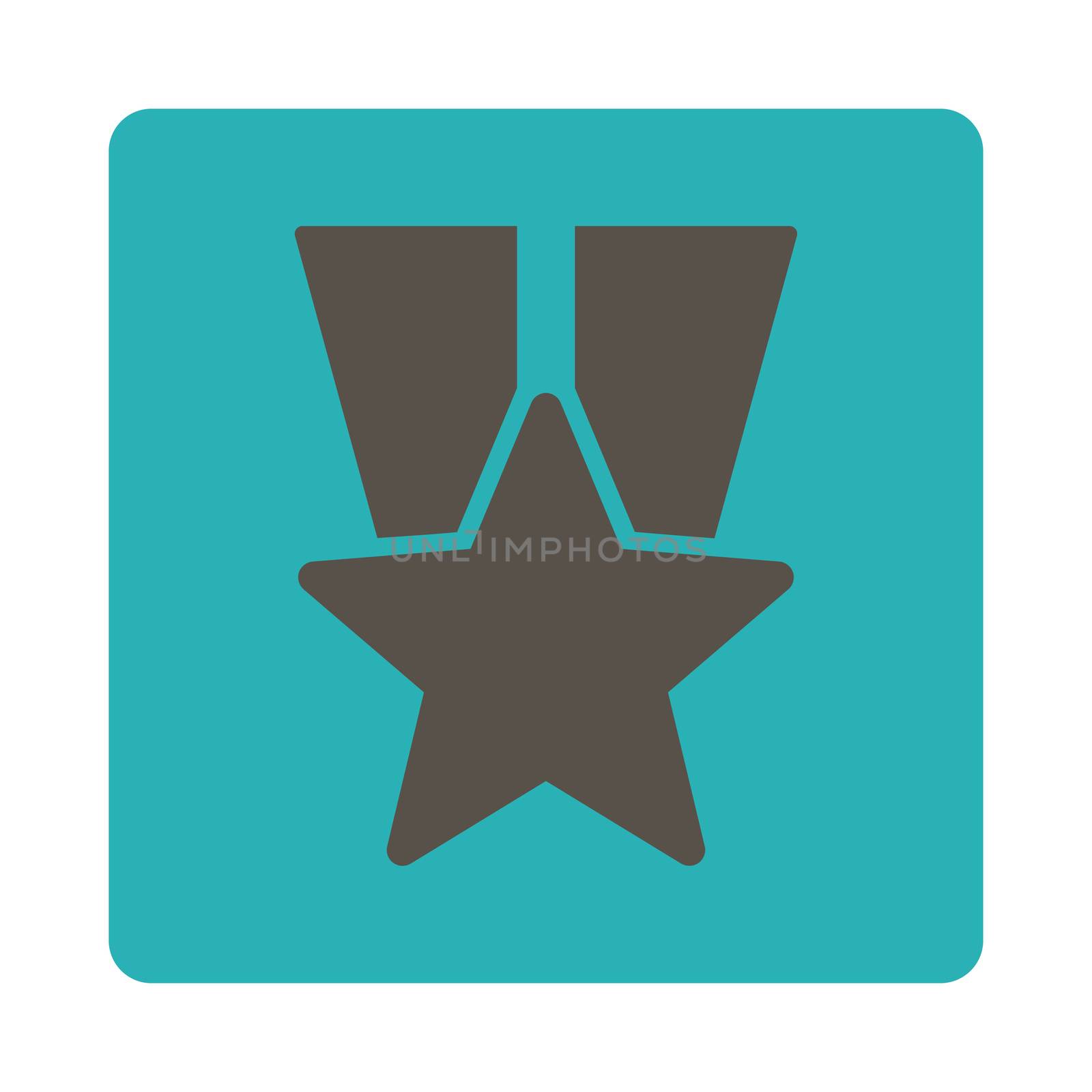 Star medal icon from Award Buttons OverColor Set. Icon style is grey and cyan colors, flat rounded square button, white background.