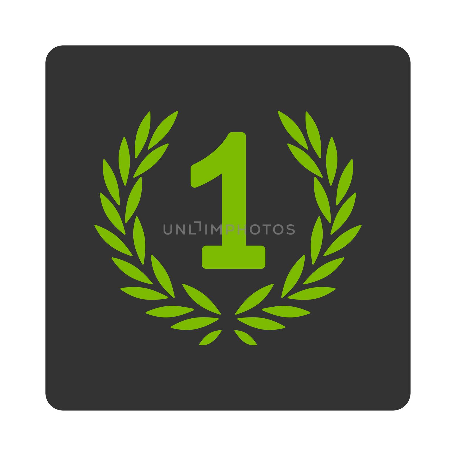 Win icon from Award Buttons OverColor Set. Icon style is eco green and gray colors, flat rounded square button, white background.