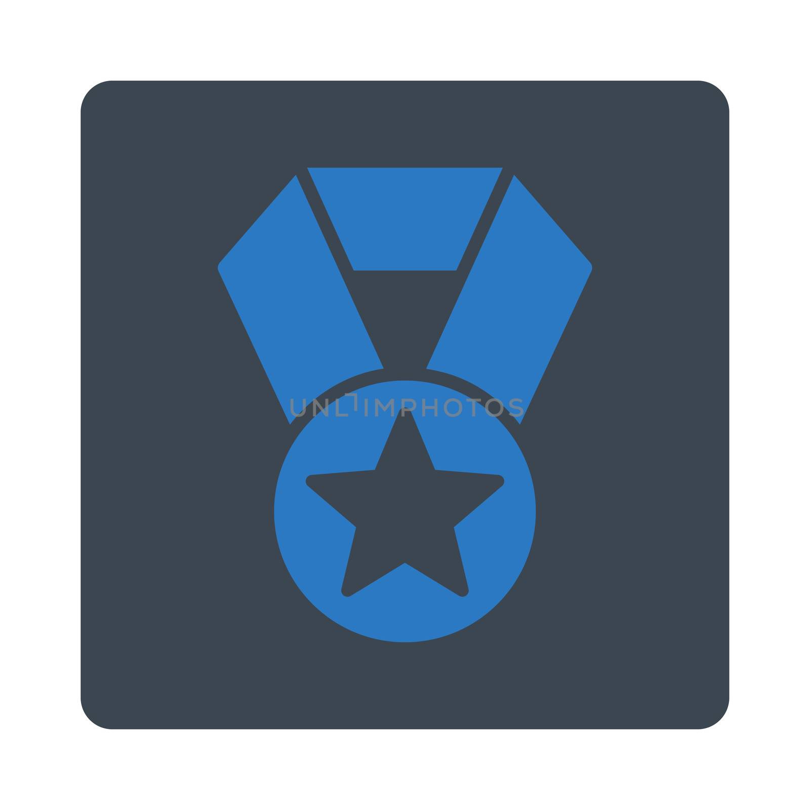 Champion medal icon from Award Buttons OverColor Set. Icon style is smooth blue colors, flat rounded square button, white background.